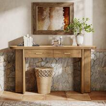 Tribesigns Farmhouse Console Table With 2 Drawers, 63-Inch Long Entryway Table With Storage And Oval Curved Tabletop For Living Room, Hallway, Entrance (Brown) - Brown - View 8