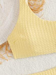 Women's Casual Elegant One Shoulder Backless High Slit Yellow Bikini Set, Beach Vacation Summer - Yellow - View 6