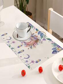 1 pièce Napperon en lin imprimé avec lampe à huile de lune - Tapis de table décoratif de style occidental, résistant à la chaleur/brûlure et antidérapant, idéal pour les tasses à café/thé, bols et vaisselle, parfait pour le dîner à la maison, le thé de l'après-midi, les dîners entre amis, l'utilisation dans un café et la décoration de la table de cuisine - Multicolore - Voir 9
