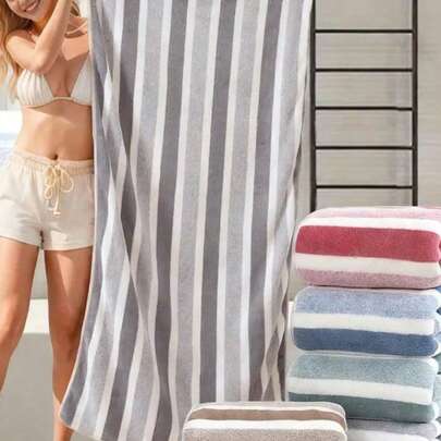 1 pieza Toalla de baño (disponible en múltiples colores), diseño de rayas minimalista, hecha de fibra de poliéster, tamaño 70*140cm o 75*35cm, también disponible 1 pieza toalla de mano de 30*30cm. Adecuado para hombres, mujeres y todas las edades, ideal para uso doméstico, altamente absorbente y de secado rápido, textura suave. Apto para todas las estaciones, aplicable a baño, hotel, gimnasio, viaje, fiesta, actividades al aire libre, piscina, playa, salón de belleza, etc.
