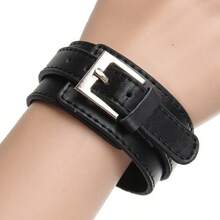 Punk Leather Bracelet Men's Women's Adjustable Cuff Wristband Bangle - màu đen - Xem 1