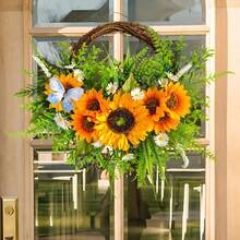 1pc 40*45cm Sunflower Wreath, Artificial Sunflower Garland For Front Door, Spring Summer Fall Decor, Farmhouse Home Decor, Wedding Decorations - màu sắc - Xem 5