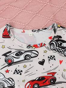 2件套男童及青少年休闲卡通赛车印花长袖圆领睡衣套装（含上衣和裤子），阻燃，四季皆宜