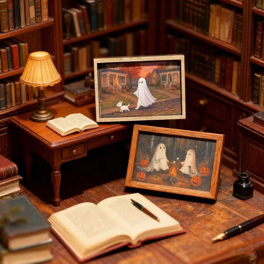 3件套娃娃屋装饰品，1:12比例墙面艺术绘画模型，派对道具和摄影配件，微缩模型，恐怖，鬼屋，迷你娃娃屋套装，娃娃屋配件，娃娃屋微缩模型