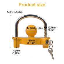 Trailer Hitch Lock 50mm Tow Ball Towing Bar Security Coupling Adjustable 2 Keys - Yellow - View 11