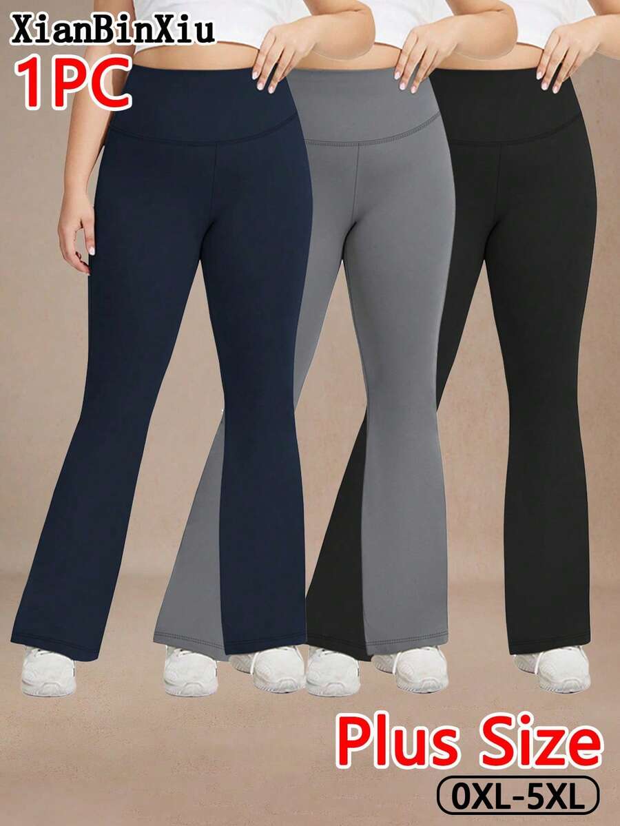 XianBinXiu 1pc Plus Size Navy Blue High Waist Flare Leg Yoga Pants, Autumn/Winter, Butt Lifting Design, Stretchy & Comfortable, Suitable For Daily Wear And Workout, Great Gift For Women