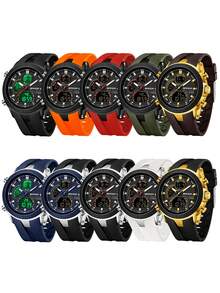 SANDA Hot 6279 防水数字手表，双显，男士硅胶表带，多功能腕表 - 均碼 - 查看 8