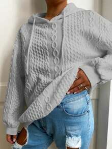 Tops Women Casual Loose Knit Jacquard Long Sleeve Sweatshirt - Grey - View 4