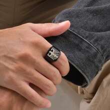 1pc Customized Stainless Steel Cast Ring With Eagle National Emblem Design, Black/Silver/Gold Color Ring, Men's Jewelry Gift For Boyfriend, Family, Personal Commemoration - Multicolor - View 5