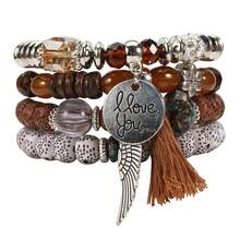 女士波西米亚风多层手链，饰有翅膀和菩提花珠子元素 - 白色 - 查看 16