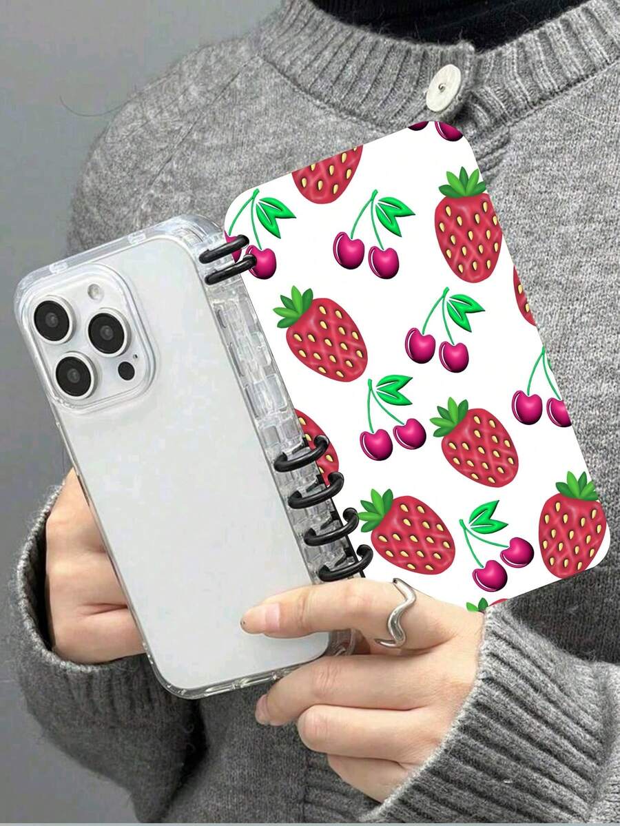1pc Minimalist Rose Book Flip Phone Case, Strawberry Pattern, Compatible With IPhone 16 Pro Max, 15 Pro, 15 Plus, 14 Pro Max, 13, 12, 11, And Galaxy S24 Ultra, S23, A15, A25, A35, A55 Protective Cover