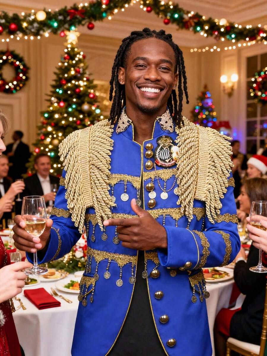Men's Blazer Jacket Slim Fit Black Gold Palace Style Hanging Tassel Fashion Party Performance Outfits 1 Piece Set - Màu xanh lam - Xem 1