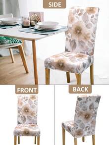 1/4/6PCS Removable Elastic Chair Covers, Polyester Full Coverage, Floral Print Dining Chair Covers, Home Decor Hotel Banquet Restaurant Chair Protector - Multicolor - View 4