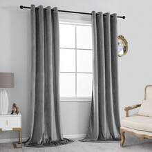 Blackout Curtains Living Room - 96 Inches Long Blocking Curtain Panels, Thermal Insulated Drapes Bedroom/Sliding Door, 2 Panels(W52 X L96 Inch, Ivory) - 灰色 - 查看 2
