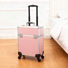 Multi-Tier Aluminum Makeup Trolley – Portable Rolling Cosmetic Organizer With Lockable Design, Detachable Beauty Box - Pink - View 4