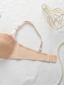 Women's Embroidered Bow Decor Underwire Bra And Panty Set - Apricot - View 7