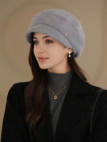 1 件装女士纯色贝雷帽，保暖防风，适合妈妈，时尚百搭兔毛针织帽，适合户外散步 - 彩色 - 查看 20
