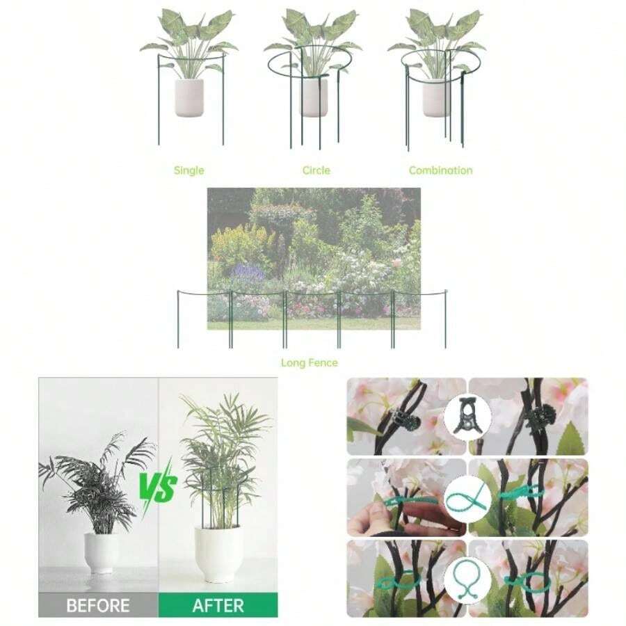 10 Soportes semicirculares para Plantas, 25x 40, estacas de Soporte para Plantas, estacas de Metal para Plantas, jaulas de Anillo para Verduras, Tomates, Rosas, hortensias, Plantas en - inicial - Ver 1