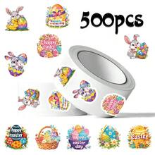 500pcs Easter Sealing Stickers, Cute Rabbit & Easter Egg Cartoon Roll Stickers, DIY For Luggage, Phone, Guitar, Scrapbook, Party Favors - Multicolor - View 1