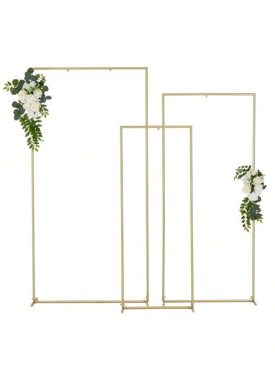 Gold Metal Arch Backdrop Stand, Wedding Arch Support, Birthday Party Ceremony Decor, Square Rectangular Frame, Indoor Outdoor Celebration - Gold - View 1