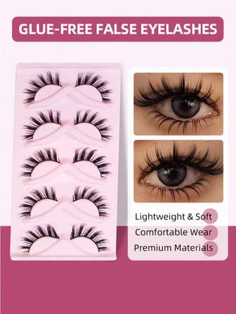 5 Pairs Of False Eyelashes Natural Style Fluffy Cat Eye Hypoallergenic Lashes With Wings Fairy Fox Effect Everyday Look Party Travel Events DIY