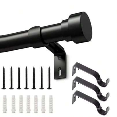 QY- Barra de Cortina de 18 a 88 PulgadasBarra de Cortina Negra Mate Cortineros a Justabl Negro Juego Combinado de Soporte para Cortinas con Varilla Con soporte Fácil de Instalarlsala/estar/Baño/Cocina -6194