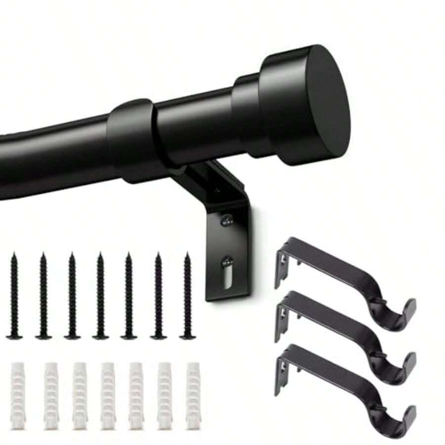 QY- Barra de Cortina de 18 a 88 PulgadasBarra de Cortina Negra Mate Cortineros a Justabl Negro Juego Combinado de Soporte para Cortinas con Varilla Con soporte Fácil de Instalarlsala/estar/Baño/Cocina -6194 - como en la foto - Ver 1