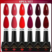 FOUR LILY 10ml 6支装红色系列凝胶指甲油，节日闪亮半永久美甲，UV LED卸甲 - 紅色 - 查看 10