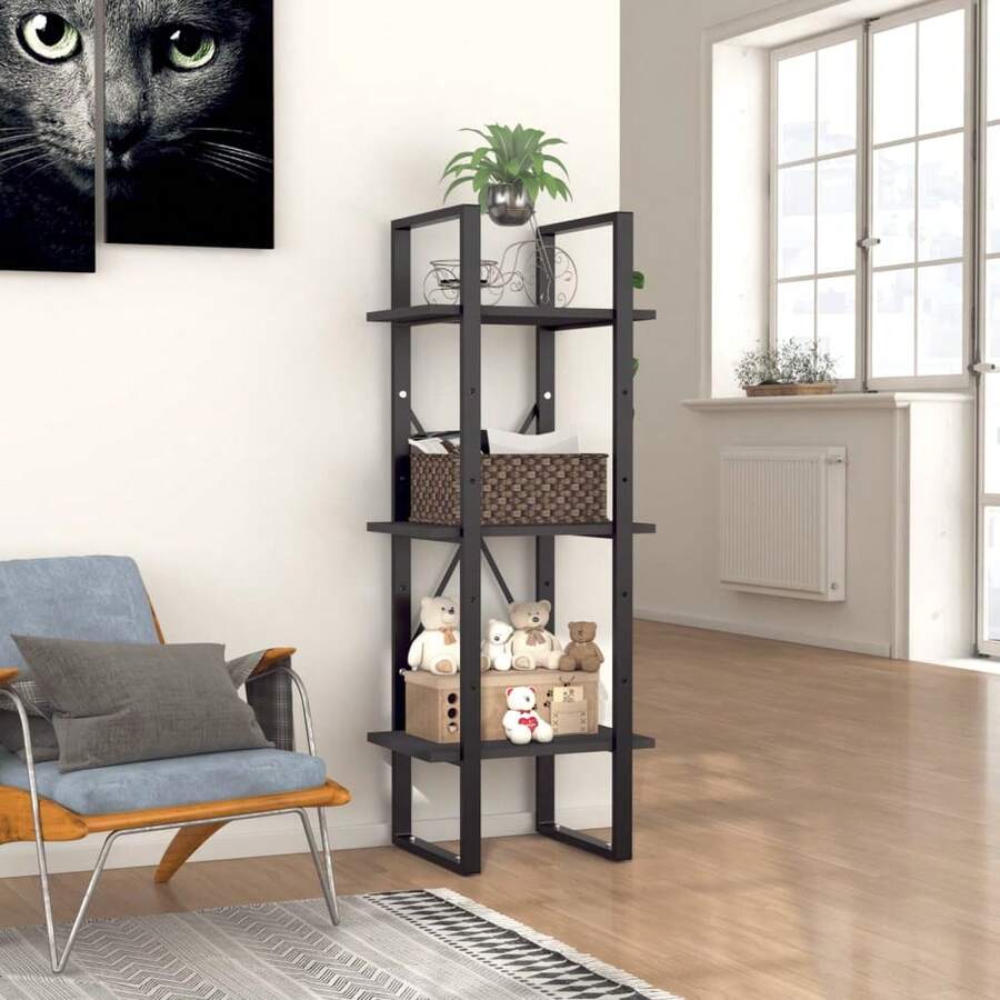 Libreria a 3 ripiani vidaXL, grigia, 40 x 30 x 105 cm, in legno composito. - Cammello - Visualizzare 1