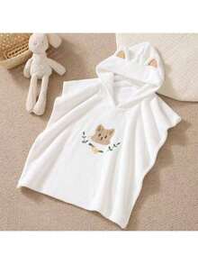 1件定制刺绣文字个性儿童连帽毛巾，适合2-6岁男童女童，可定制速干吸水婴儿披肩带帽，超柔软不掉毛可穿戴围兜，新生儿刺绣名字毛巾