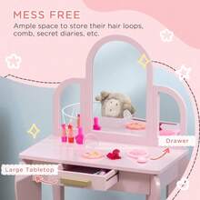 Kids Dressing Table | Pink Vanity Set With Mirror | Childrens Makeup Table With Drawer | Girls Play Furniture - Default - View 5