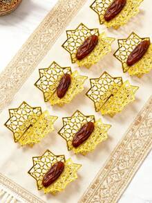 4pcs/8pcs Gold Acrylic Display Stands, Gold Mini Geometric Pattern Display Trays, Dates Rack Set, Delicate Mini Holders, Suitable For Displaying Dates, Pastries Or As Desktop Decor. Islamic Style Desktop Ornaments, Creative Decorations, Applicable For Family Gatherings And Dining Table Settings. Multi-Functional Pastry Tray, Suitable For Living Room, Kitchen, Dining Table And Holiday Occasions. - Multicolor - View 12
