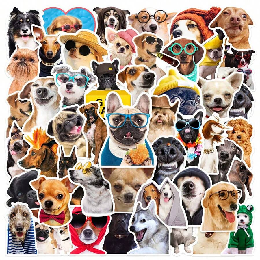 Waterproof Vinyl Dog Stickers, 50pcs Set – Durable, Cute & Funny Self-Adhesive Decals For Laptops & Water Bottles - Multicolor - View 1