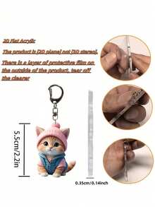 Cute Cartoon Cat Acrylic Keychain - 2D Pendant,Cute Cat Accessories,Cute Pink Hat Kitten,Fashion Backpack Pendant,Tote Pendant Decoration,Wallet Pendant,Pendant Keychain For Couples Bag Accessories Gift Waterproof, With Lobster Clasp, Ideal Gift For Family & Friends, Perfect For Birthdays And Special Occasions,Wedding Gifts, Party Gifts