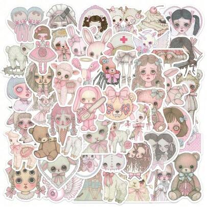 50 miếng dán Graffiti hình cô gái đáng sợ màu hồng, miếng dán trang trí có trích dẫn truyền cảm hứng, màu sắc rực rỡ, thích hợp cho chai nước, ván trượt, sổ tay, sổ lưu niệm và đồ dùng tiệc tùng, phong cách Graffiti, miếng dán bền và vui nhộn