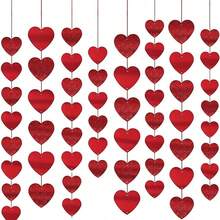 12/24 Pcs Red Heart Sequin Garland Banners Red Glitter Heart Hanging String Decoration Valentines Day DIY Hearts Garland Decoration For Wedding Valentine's Day Anniversary Party Home Decor - Red - View 2