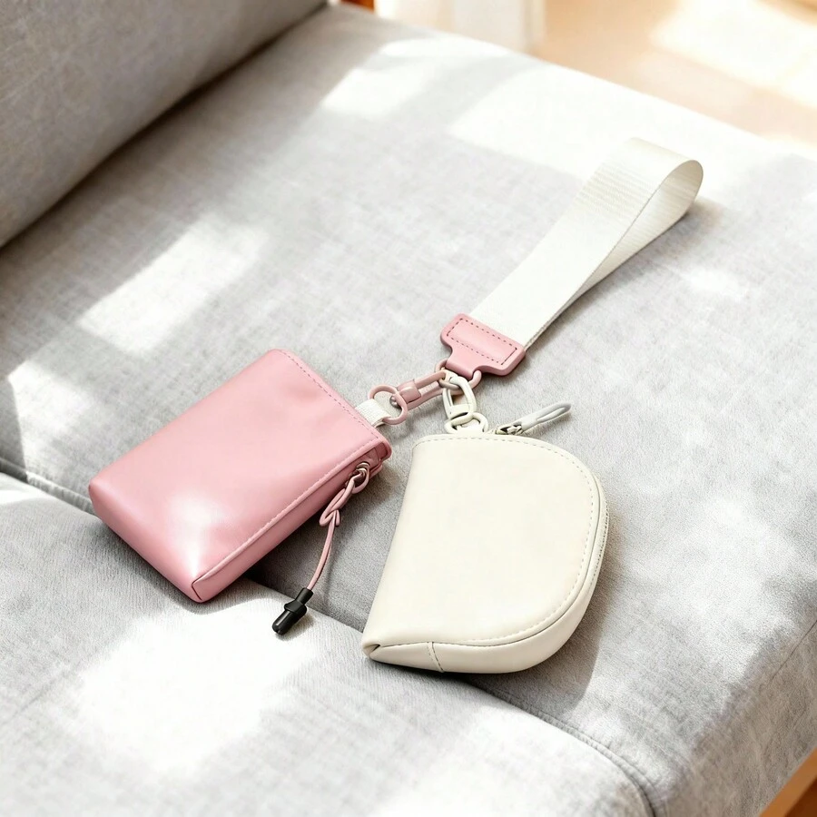 Mini Wristlet Coin Purse (2-In-1: Keychain + Wallet) – Detachable Double-Layer Design, Portable & Stylish, Essential For Outdoor/Travel/Daily Use - Pink - View 1