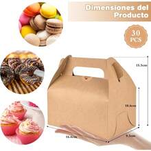 YQQ 30 Pack Cajas de Cartón Kraft para Lonche con Asa Cajas de Dulces para Fiesta 16x9x8.2 cm Fondo Resistente para Postres Galletas Snacks Ideal para Picnics Bodas Cumpleaños y Eventos5735 - Marrón30 - Ver 3