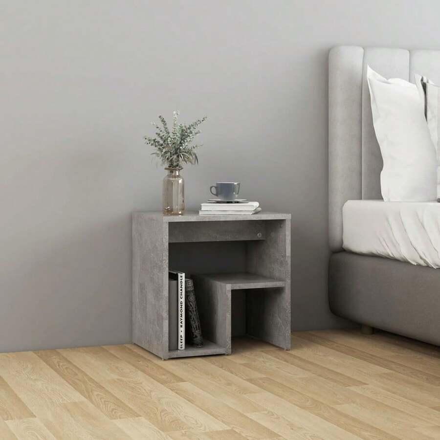 Comodino vidaXL grigio cemento 40x30x40 cm in legno composito - nero - Visualizzare 1