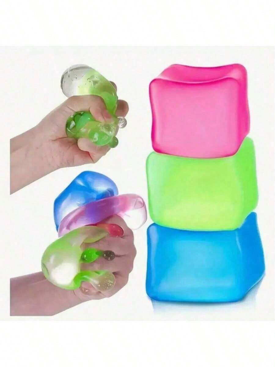 1pc Adult Stress Relief Squeeze Toy, Sensory Fidget Toy For Optimal Relaxation. This Stress Relief And Relaxation Toy In Ice Cube Shape Can Help You Destress When Feeling Tense, Bored Or Excited. The Toy Is Filled With Pink, Purple And Blue Colors, Making It A Great Birthday Or Christmas Gift - 1pc Random color - 查看 1