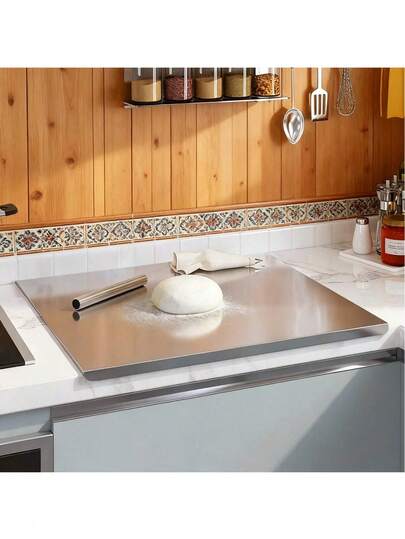 Tabla de cortar de acero inoxidable. Tabla de cortar de acero inoxidable con bordes elevados, tabla para pastelería fácil de limpiar, adecuada para encimera de cocina, carne, fruta, verdura, pan y productos de panadería. Tabla de cortar grande.