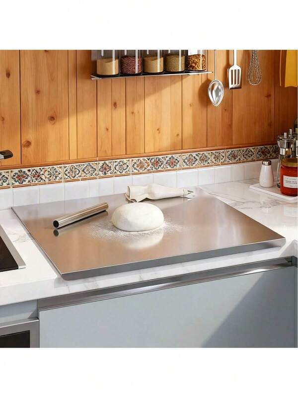 Tabla de cortar de acero inoxidable. Tabla de cortar de acero inoxidable con bordes elevados, tabla para pastelería fácil de limpiar, adecuada para encimera de cocina, carne, fruta, verdura, pan y productos de panadería. Tabla de cortar grande.