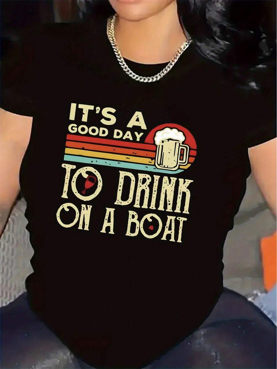 Camiseta Ligera y Transpirable en Blanco y Negro Diseñpara Salidas en Barco, con un Divertido Diseño Gráfico.perfecto para actividades al aire libre, fiestas en la playa y eventos de verano, ofreciendo un ajuste cómodo tanto para hombres como para mujeres. - Negro - Ver 1