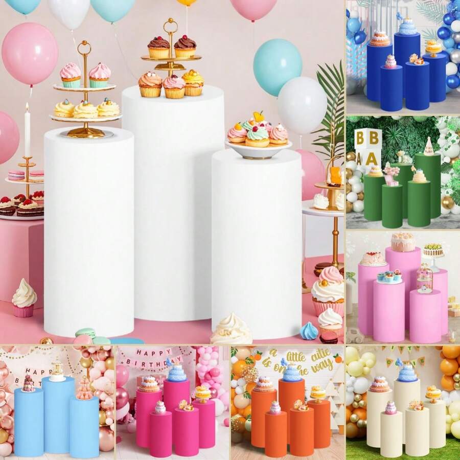 1 Set Elastic Tablecloth With Cylindrical Bottom, Made Of Spandex Material, Suitable For Wedding Party Decoration, Dessert Display, Birthday, Christmas And Various Occasions, High Quality (Frame Not Included, Multiple Colors Available)