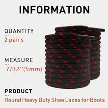 Estilo2 pares de cordones redondos para botas , 7/32 pulgadas (5 mm) resistentes cordones de repuesto para botas de senderismo al aire última intervensiónVersión mejorada - Negro-rojo - Ver 3