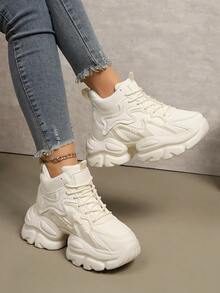 Women's Breathable Fashion 8cm Hidden Heel Casual Lightweight Walking Sneakers - Beige - View 6