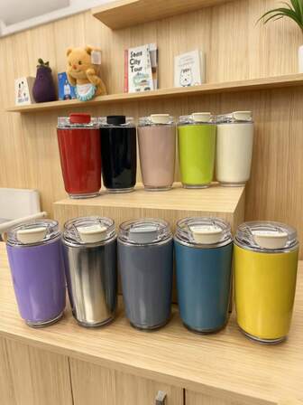 240ml Portable Exquisite Coffee Cup, Mug, Travel Cup, Double-Layer Waterproof, Stainless Steel Inner Wall, Reusable Lid Insulated Coffee Cup, Vacuum Insulated Water Cup, Suitable For Tea, Milk, Juice, Coffee And Other Beverages, Essential For Summer Outings, Travel And Camping, Ultimate Simple Style, Couple Cup