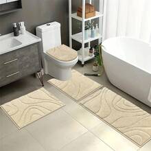 Pauwer Bathroom Rugs Sets 5 Piece With Lid Cover Bathroom Shower Rugs With U-Shaped Contour Toilet Mat Absorbent Microfiber Plush Bath Mats Non Slip Bath Rugs Machine Washable Bathroom Floor Mats - Đường màu be - Xem 9