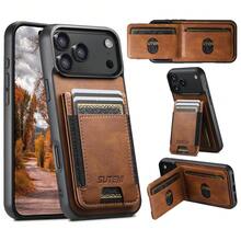 SUTENI For IPhone 17 Pro Max Phone Case Card Holder Elastic Band Smooth Texture Luxury Faux Leather Stand 16Plus 15 14 13 12 For Unisex Relatives Friends And Elders Holiday Gift Black/Brown/Blue - Multicolor - View 8