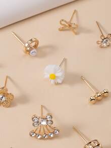 30 Paar modischer Ohrringe Set für Frauen, Gänseblümchen, Herzform, Kunstperle, Strass, verschiedene Stile, geeignet für den täglichen Lässig-Stil, Geschenk für Feiertage - Goldgelb - Übersicht 4